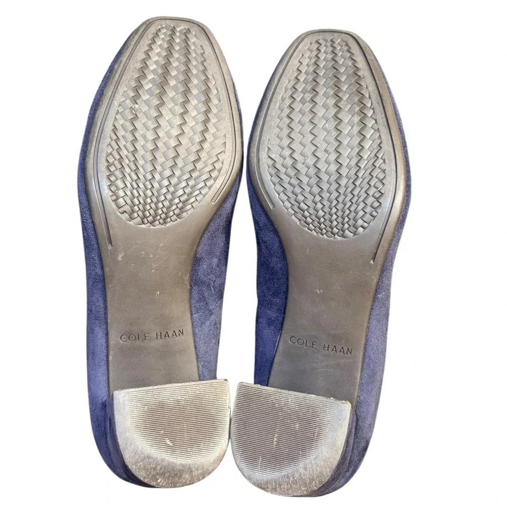 Cole Haan Womens Tali Bow Block Heel Pump Blue Suede Feminine Career Size‎ 7B
